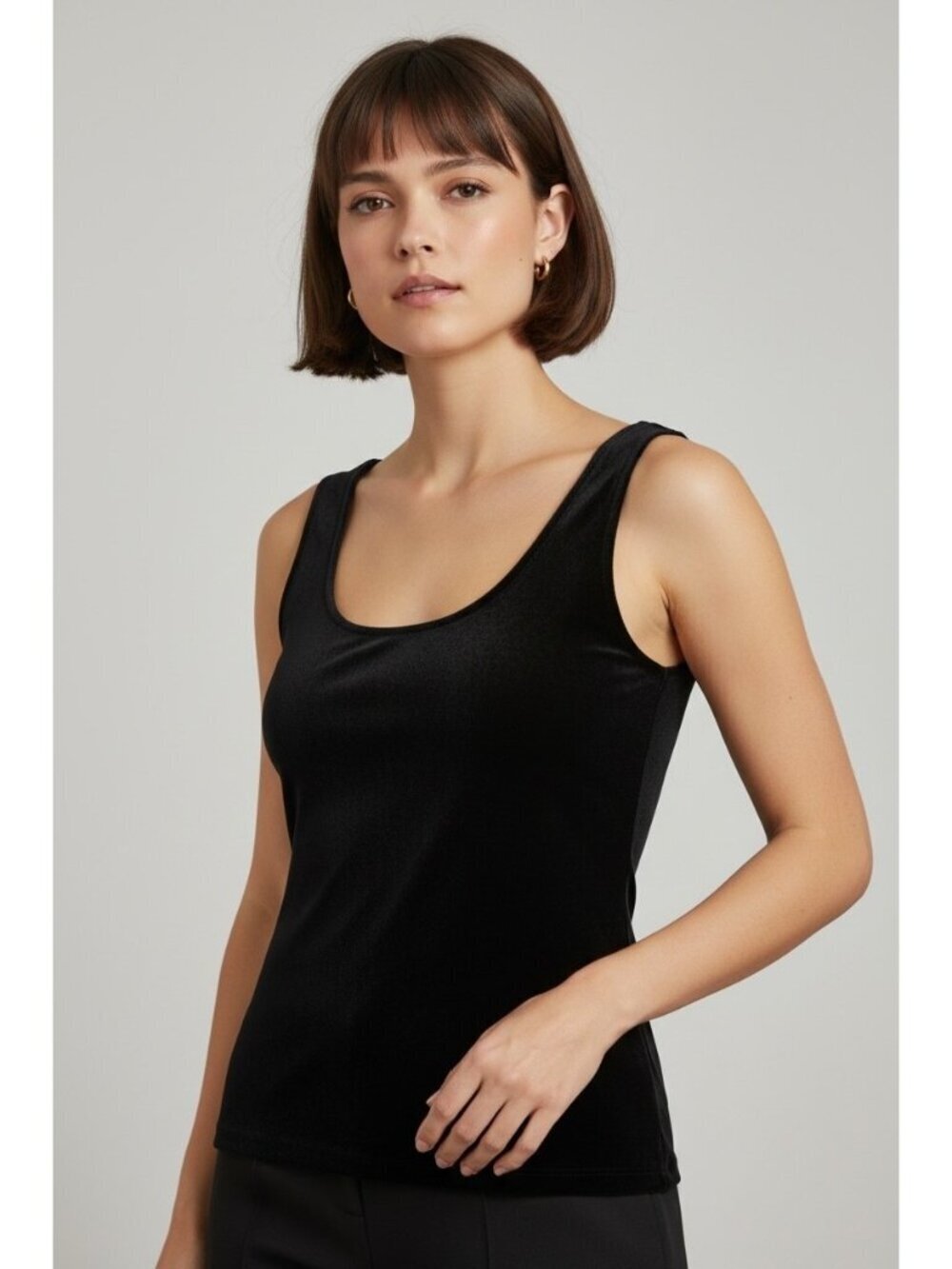 Eileen Fisher Black Velvet Tank Top Luxe Minimalist Layering Essential M
